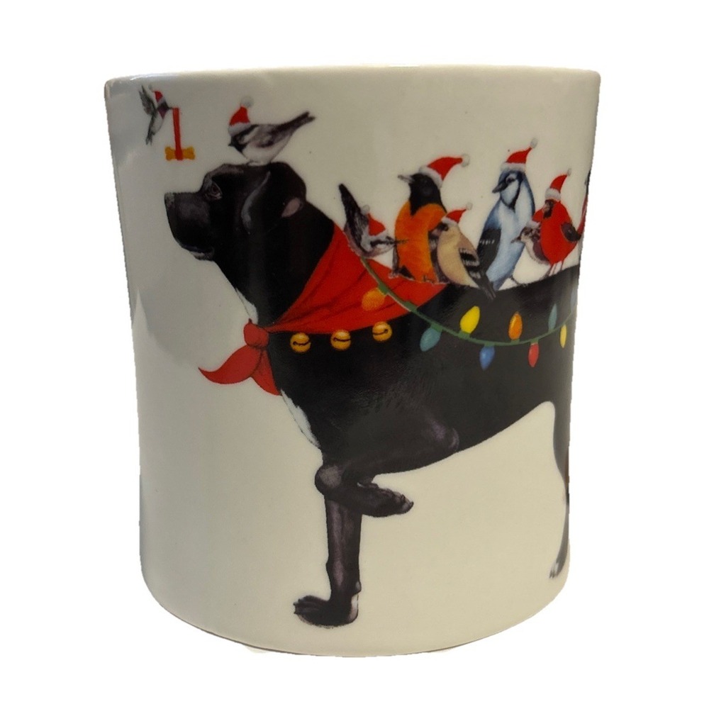 Creative co-op Christmas Dog and Birds Large Ceramic Coffee Mug 14oz XM4051